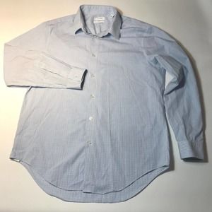 Calvin Klein Button Up Shirt 16.5 32/33 Mens Slim Fit Plaid Blue